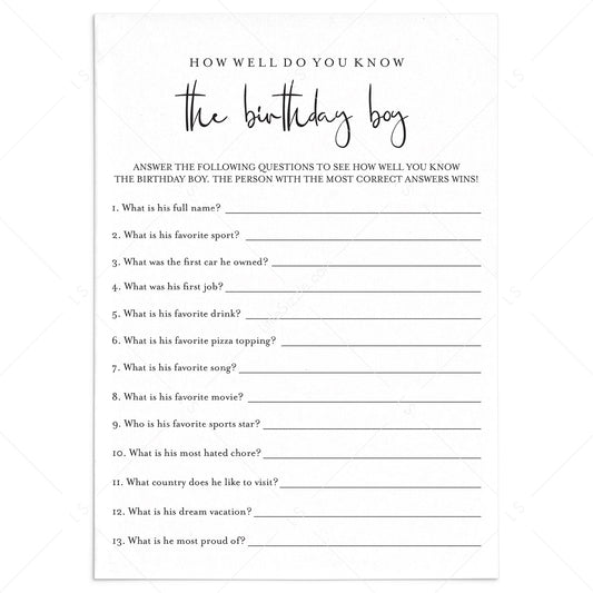 How Well Do You Know The Birthday Boy Printable by LittleSizzle