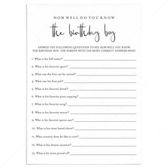 How Well Do You Know The Birthday Boy Printable by LittleSizzle