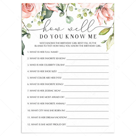 Blush Floral How Well Do You Know The Birthday Girl Cards by LittleSizzle