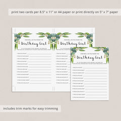 Botanical Birthday Party Activities For Her Printable