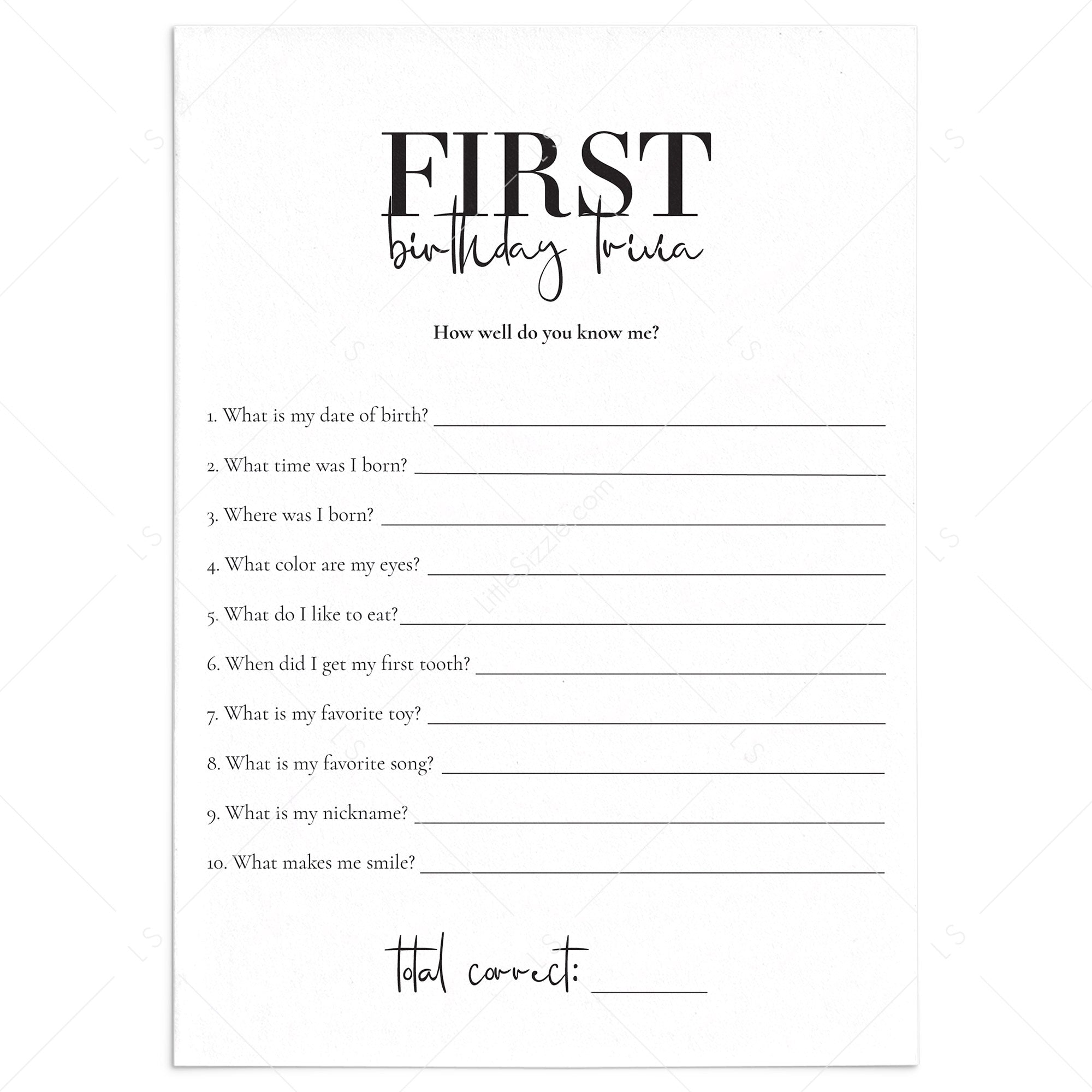 How Well Do You Know The One Year Old Game Printable by LittleSizzle
