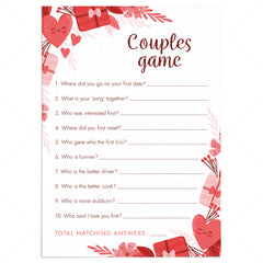 Couples Game Questions for Parties Printable by LittleSizzle