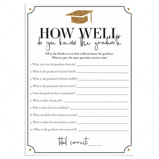 2022 How Well Do You Know the Graduate Printable Game Cards by LittleSizzle