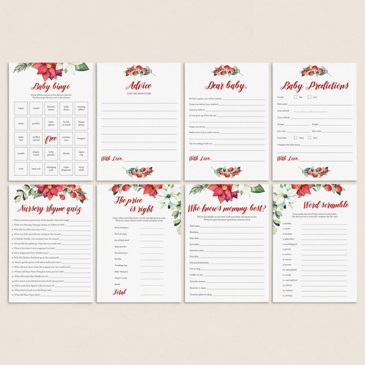 Huge Red and Greenery Baby Shower Games Package by LittleSizzle