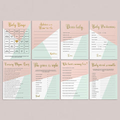 Pink and gold printable baby shower games by LittleSizzle