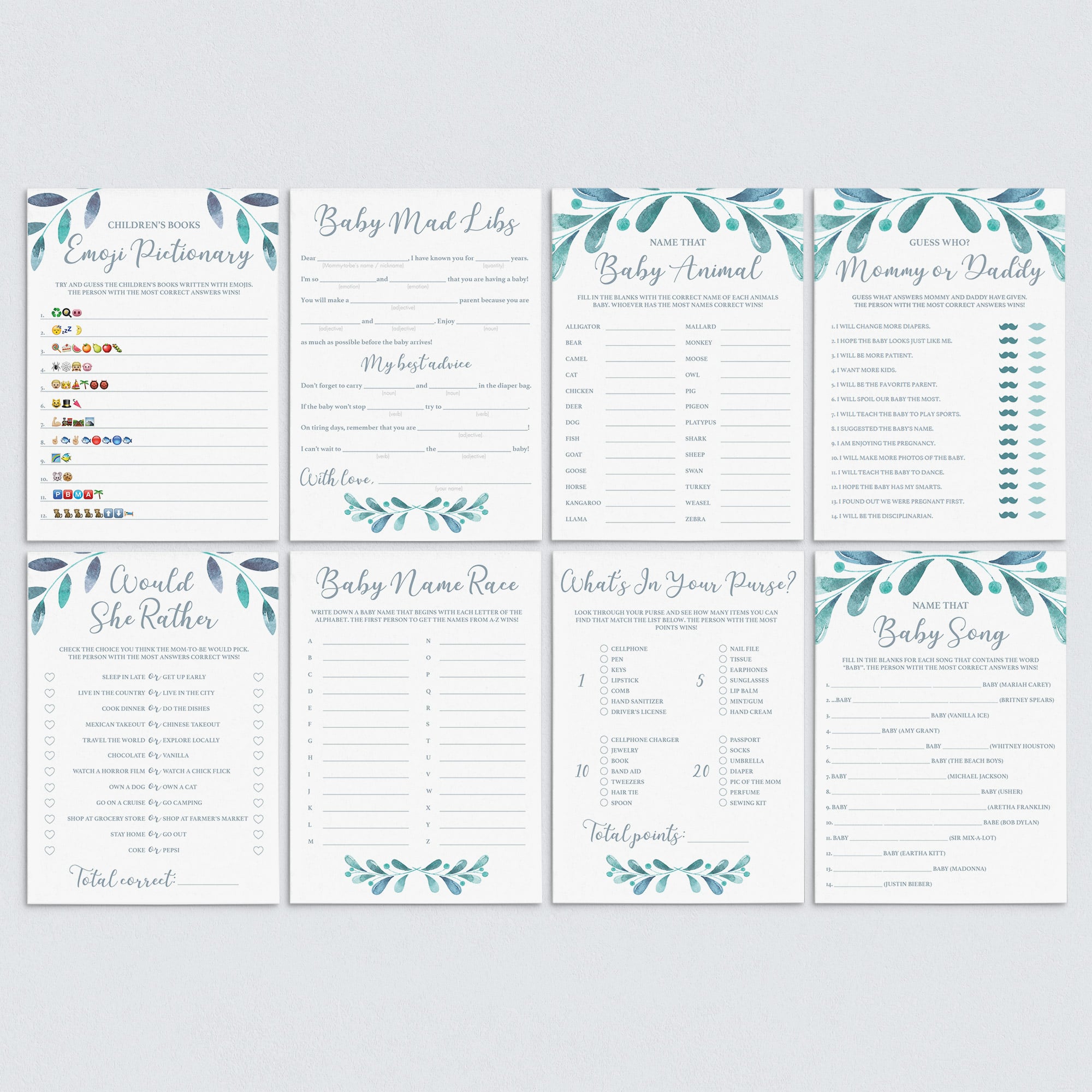 Complete Baby Shower Games Pack Winter Themed Printables – LittleSizzle