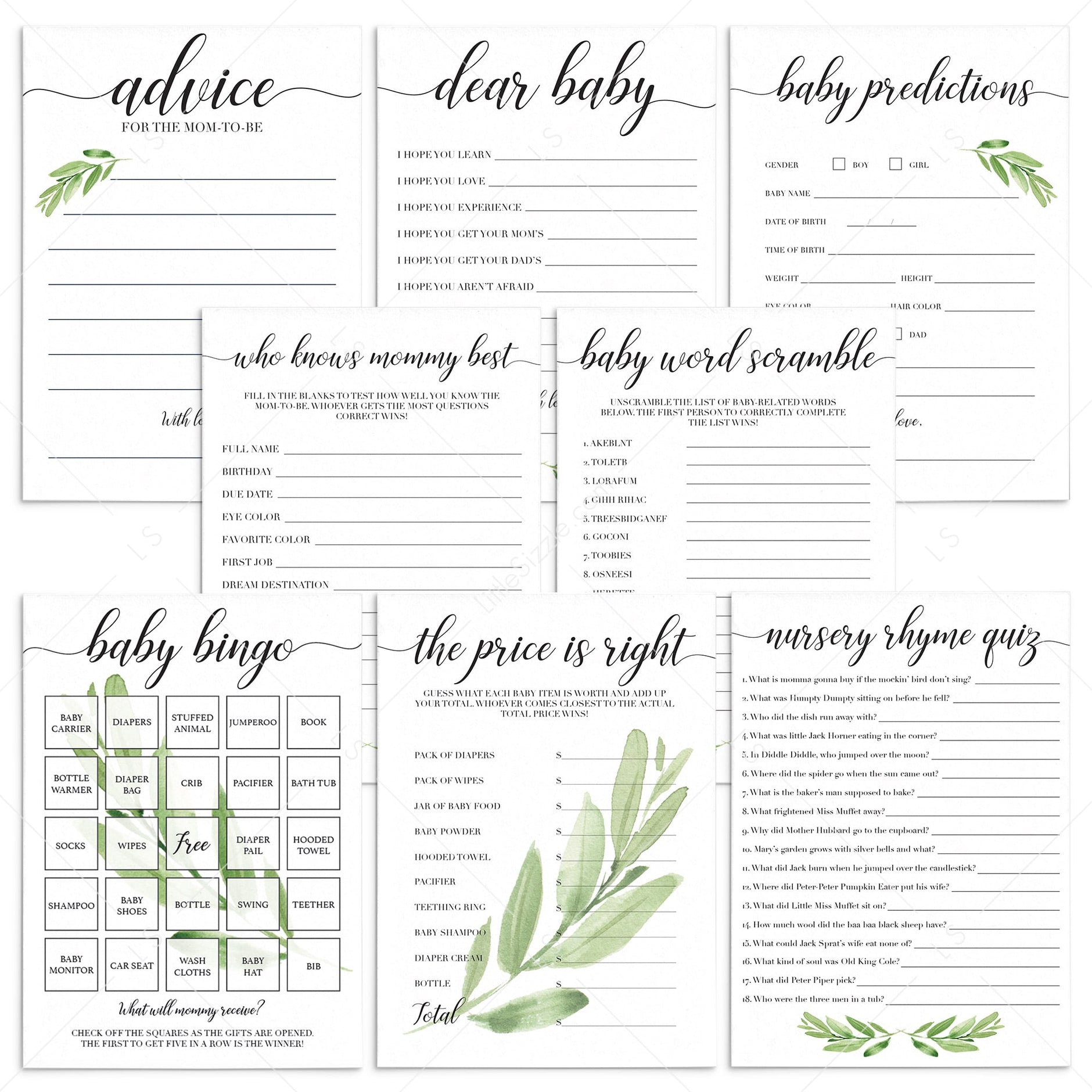 Printable Baby Shower Games Templates | LittleSizzle