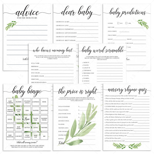 20 Carte Previsioni Per Baby Shower In Verde – Gioco Divertente E Ricordo Per Le Feste Di Rivelazione Del Genere