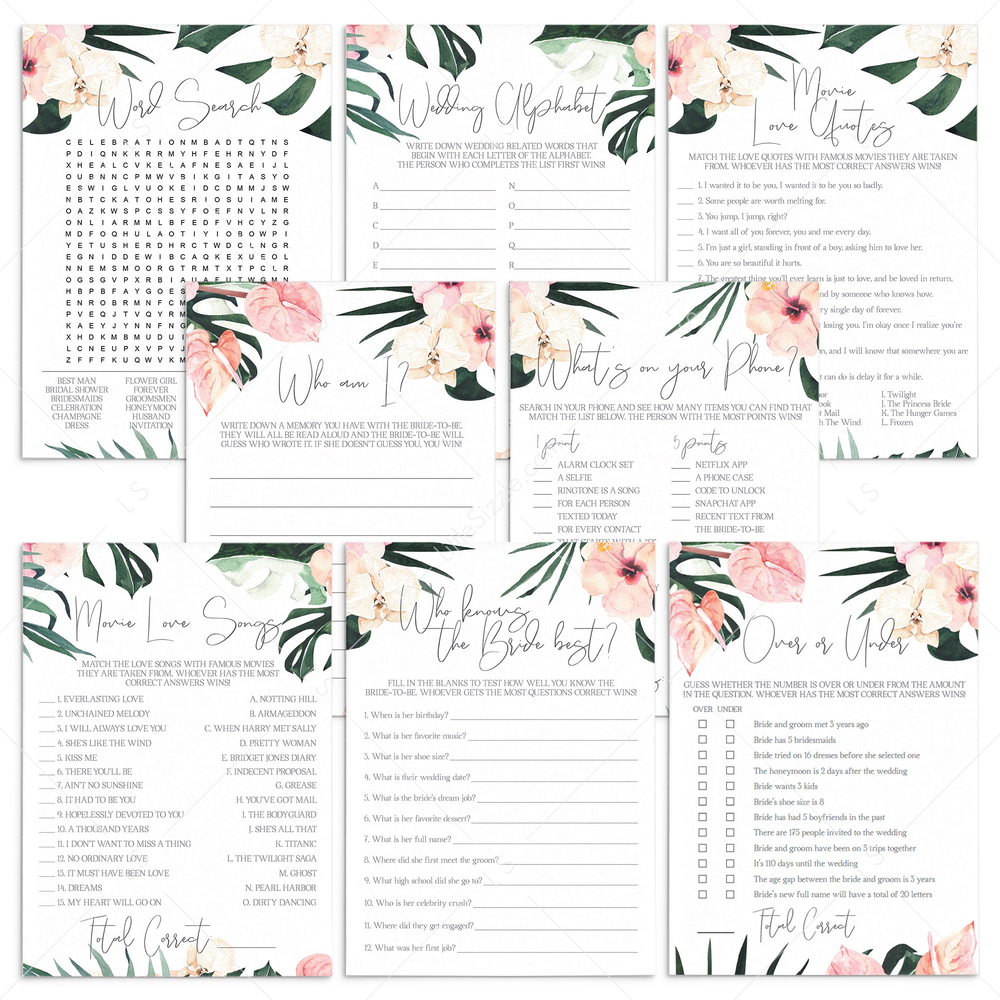 Summer Bridal Shower Games and Activities Printable by LittleSizzle
