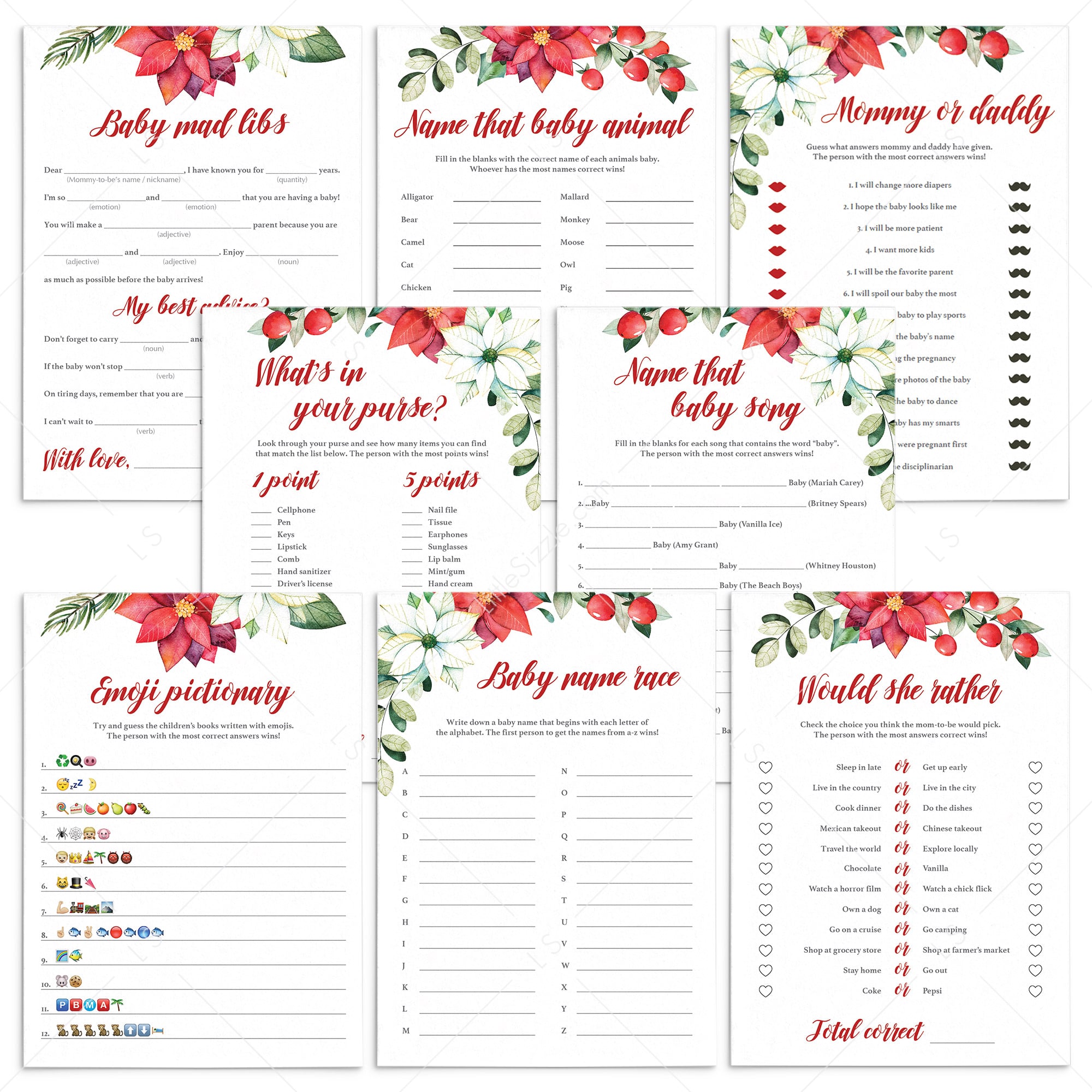 8 Christmas Baby Shower Games Bundle Printable by LittleSizzle