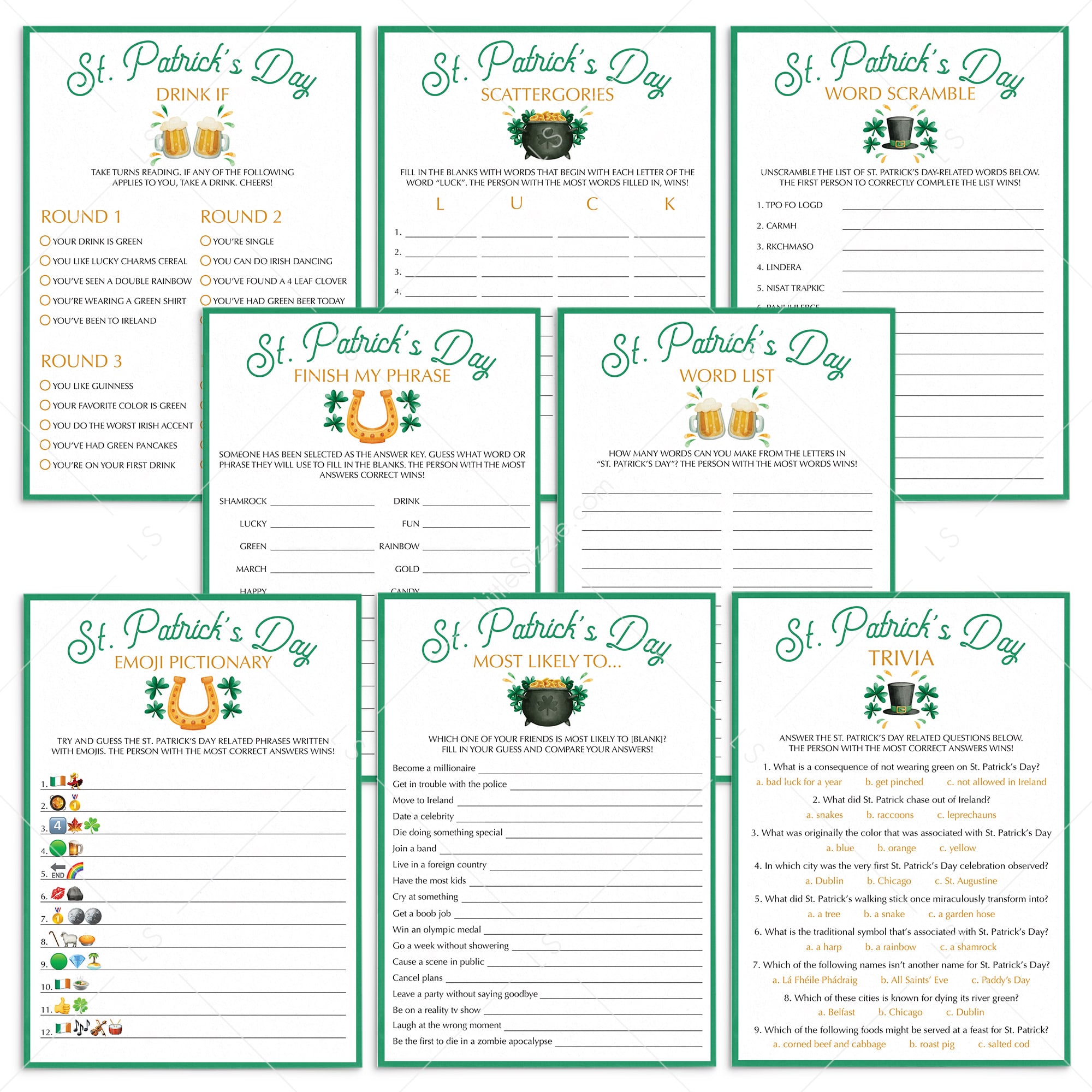 8 St. Patrick's Day Party Games Printable & Virtual by LittleSizzle