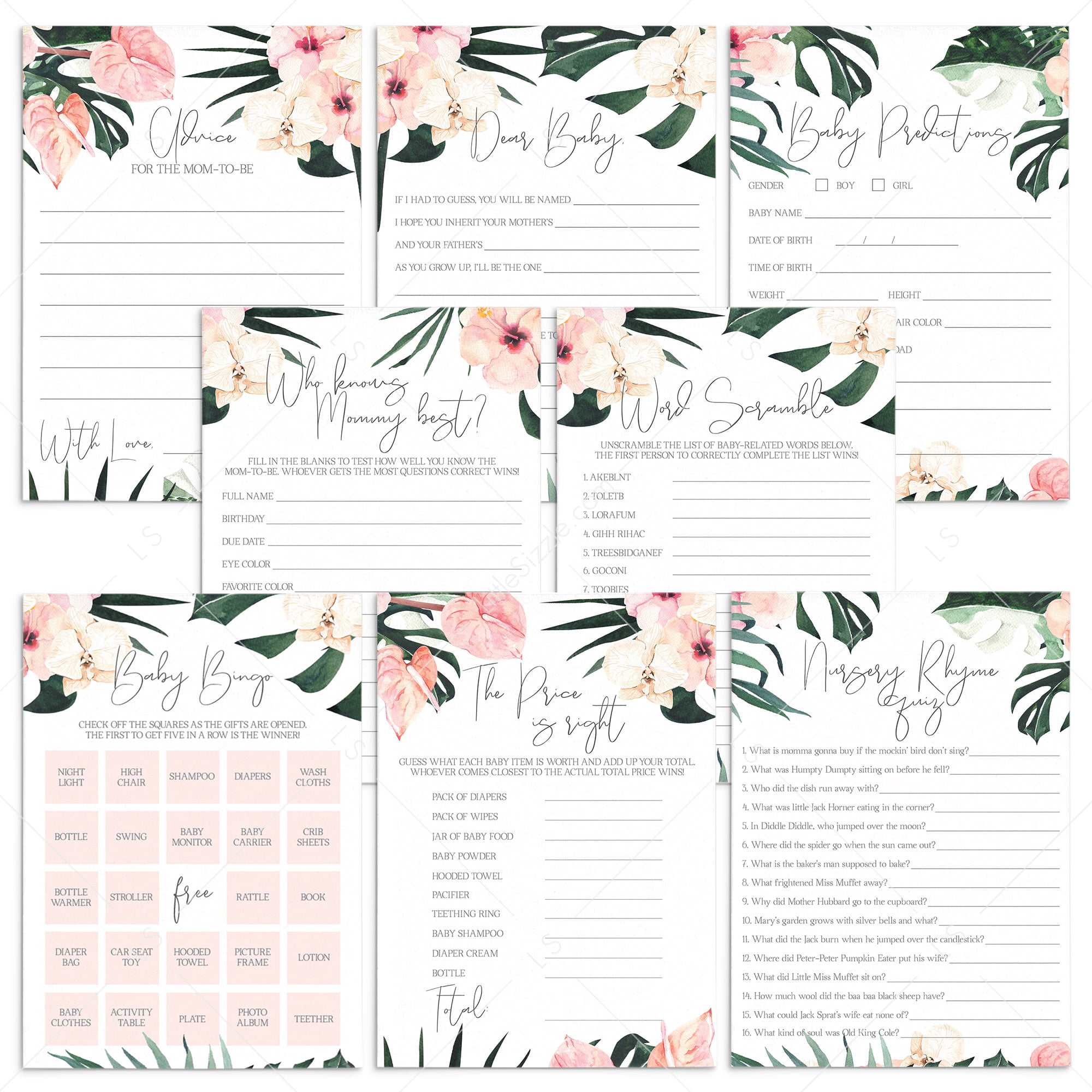 8 Tropical Baby Shower Games Printable by LittleSizzle