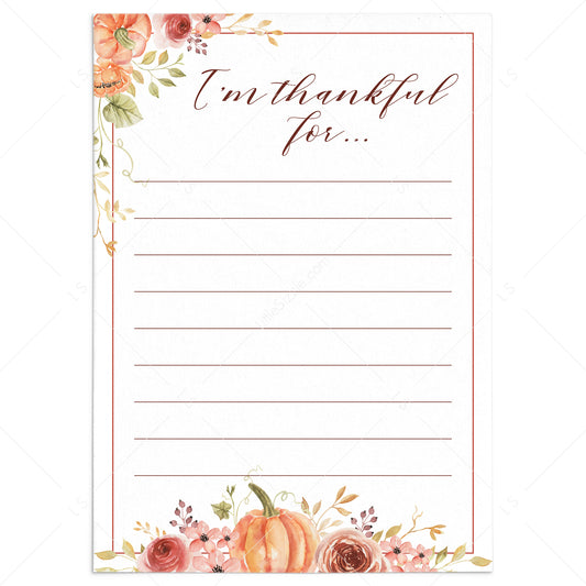 I Am Thankful For Cards Printable Thanksgiving Decor by LittleSizzle