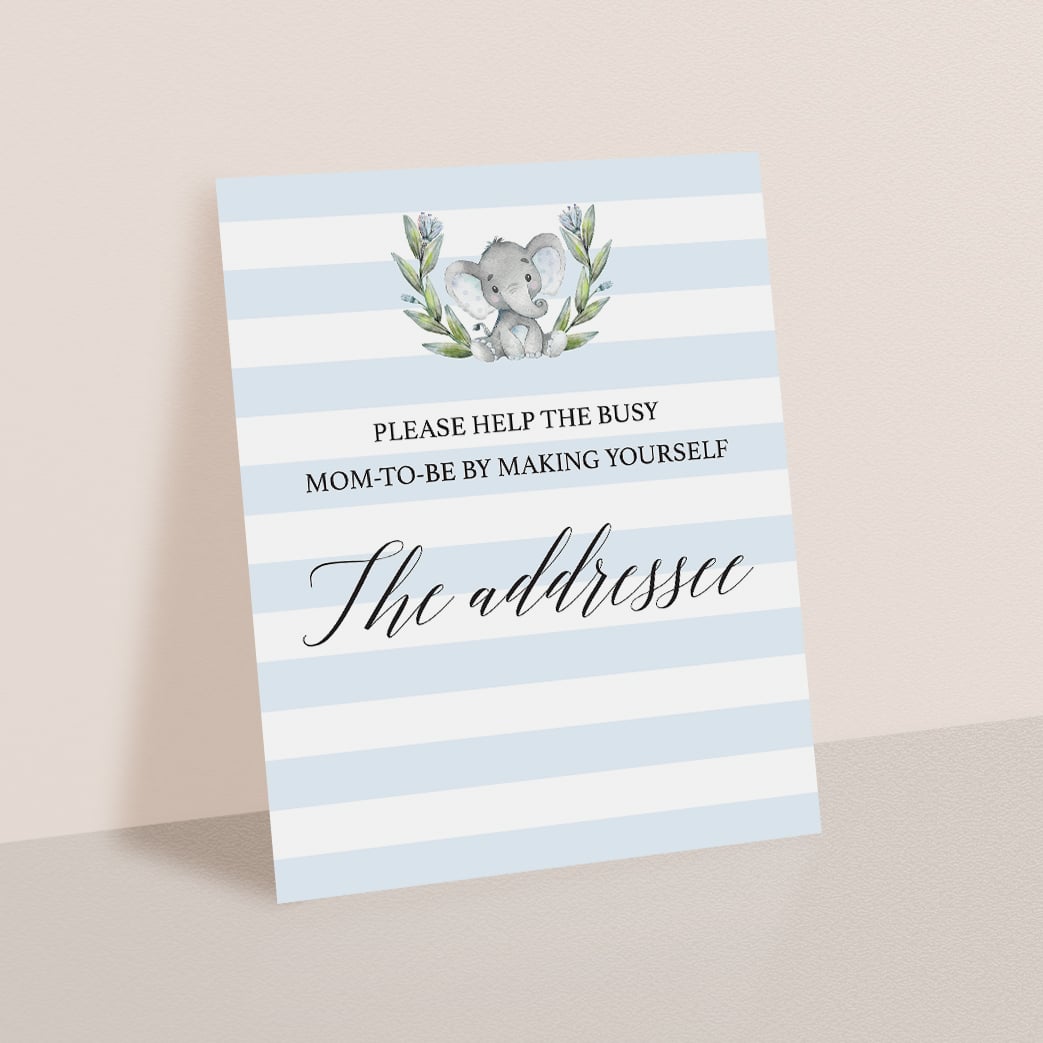Blue baby shower sign for address card station printable by LittleSizzle