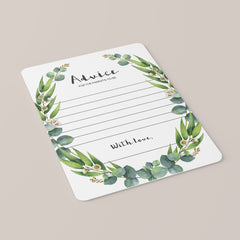 Greenery Baby Shower Advice Card Printable & Fillable PDF Template