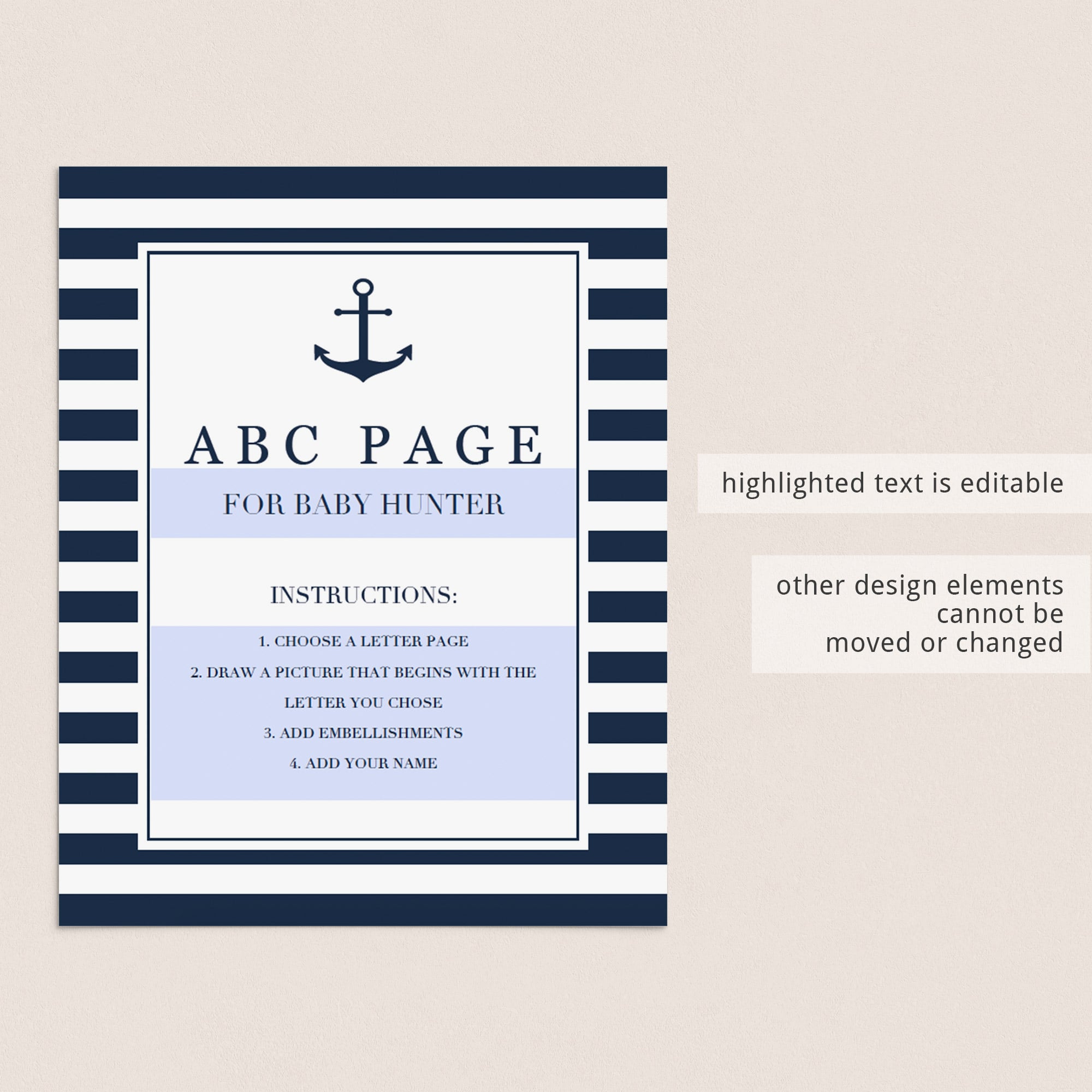 ABC Page baby shower instructions sign by LittleSizzle