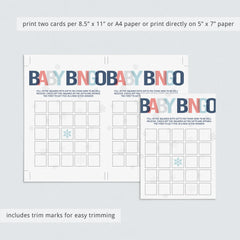 Blank baby bingo card with snowflakes for winter shower by LittleSizzle