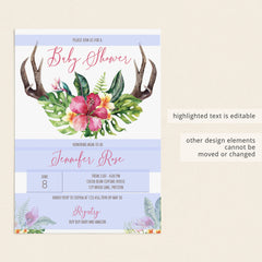 Editable floral boho baby shower party invitation by LittleSizzle
