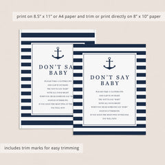 Dont say baby shower game printable by LittleSizzle