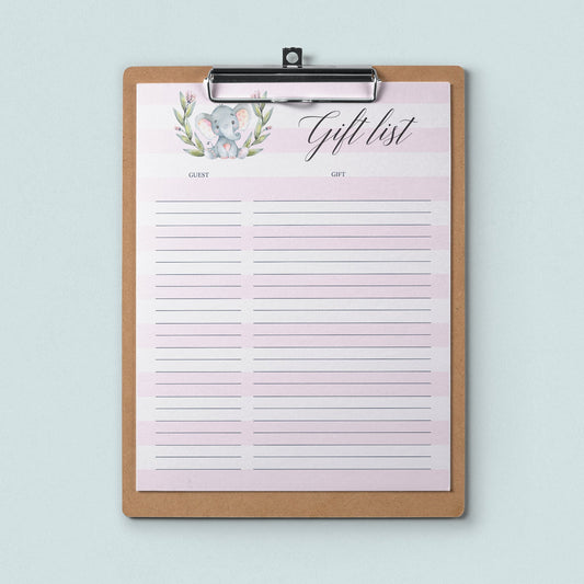 Printable Gift List with Pink Stripes