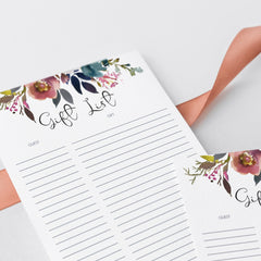 Printable gift tracker with flowers instant download PDF by LittleSizzle