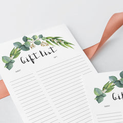 Watercolor leaves gift and guest list printable by LittleSizzle