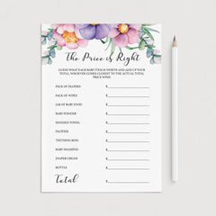 Purple flower baby shower game the price is right printable by Littlesizzle