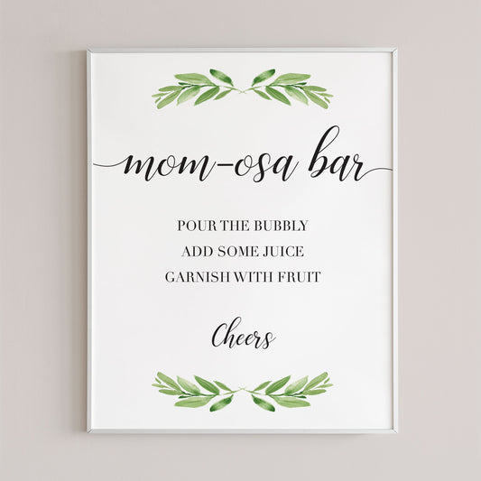 Momosa bar table sign green baby shower instant download by LittleSizzle