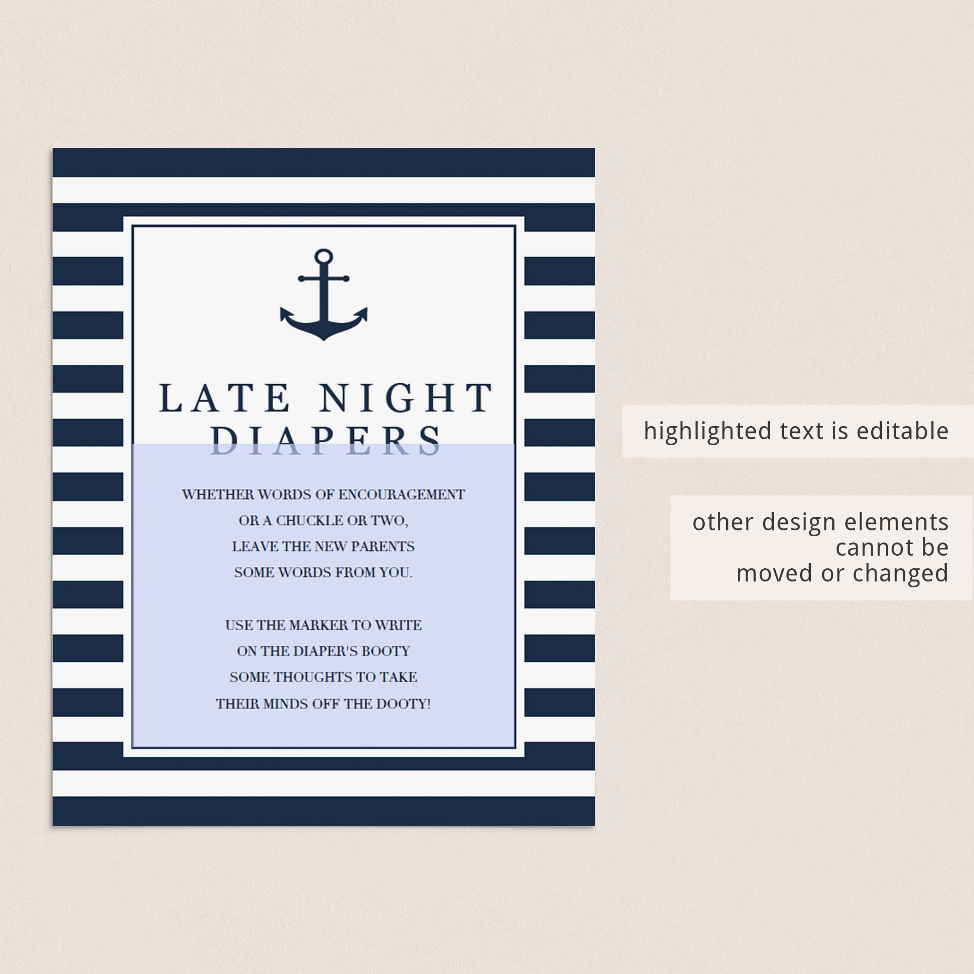 Diaper thoughts sign nautical themed shower download by LittleSizzle
