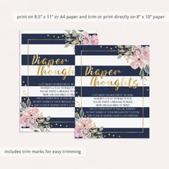 Printable Diaper Thoughts Baby Shower Activity Navy, Pink and Gold