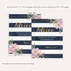 Printable Baby Shower Advice Sign Navy and Gold