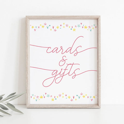 Printable Cards and Gifts sign with rainbow hearts and stars | Instant ...