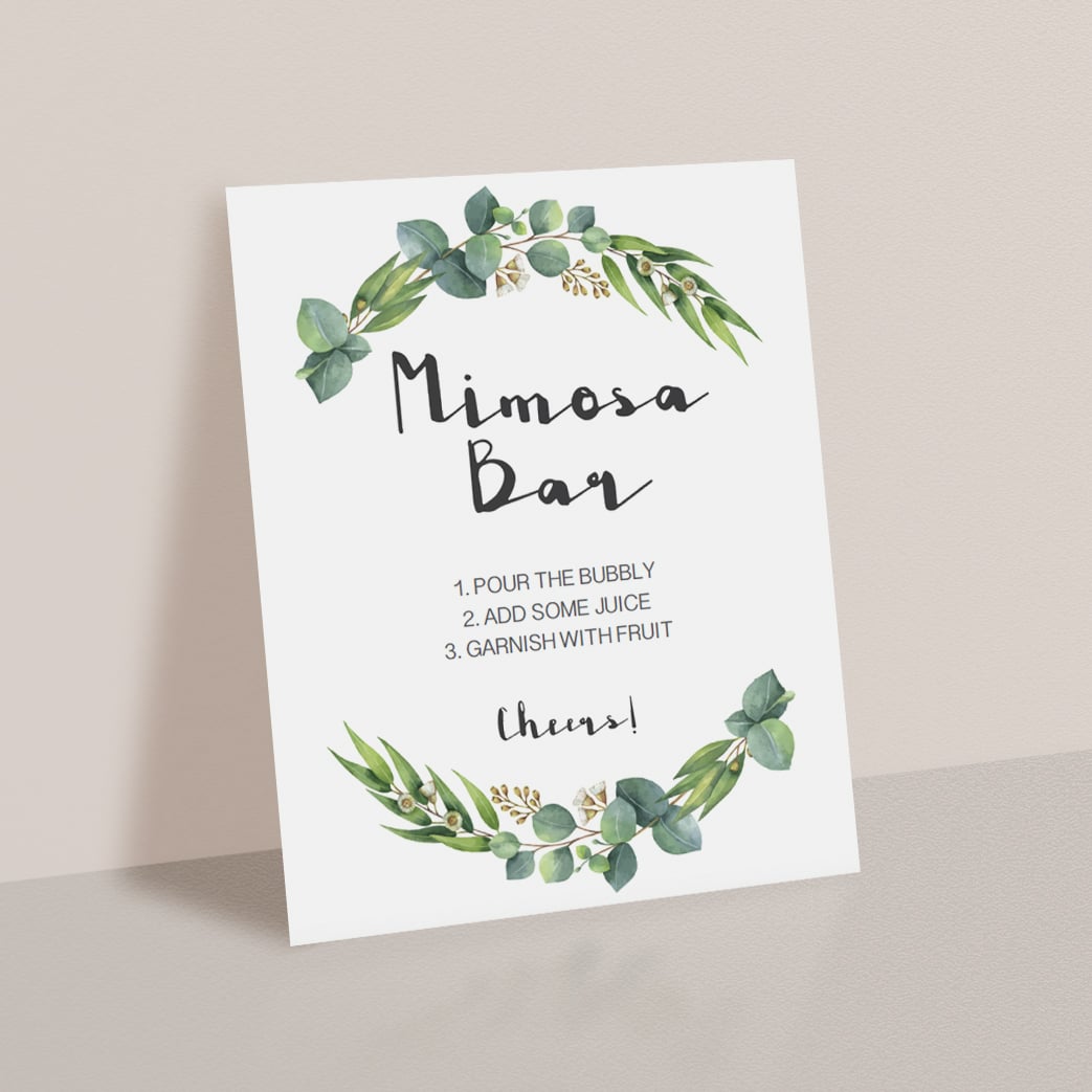 Mimosa sign for greenery baby shower party by LittleSizzle