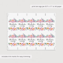 Printable Thank You Card, Favor Tag and Gift List with Purple Flowers