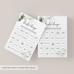 green and gold bridal shower bingo cards prefilled