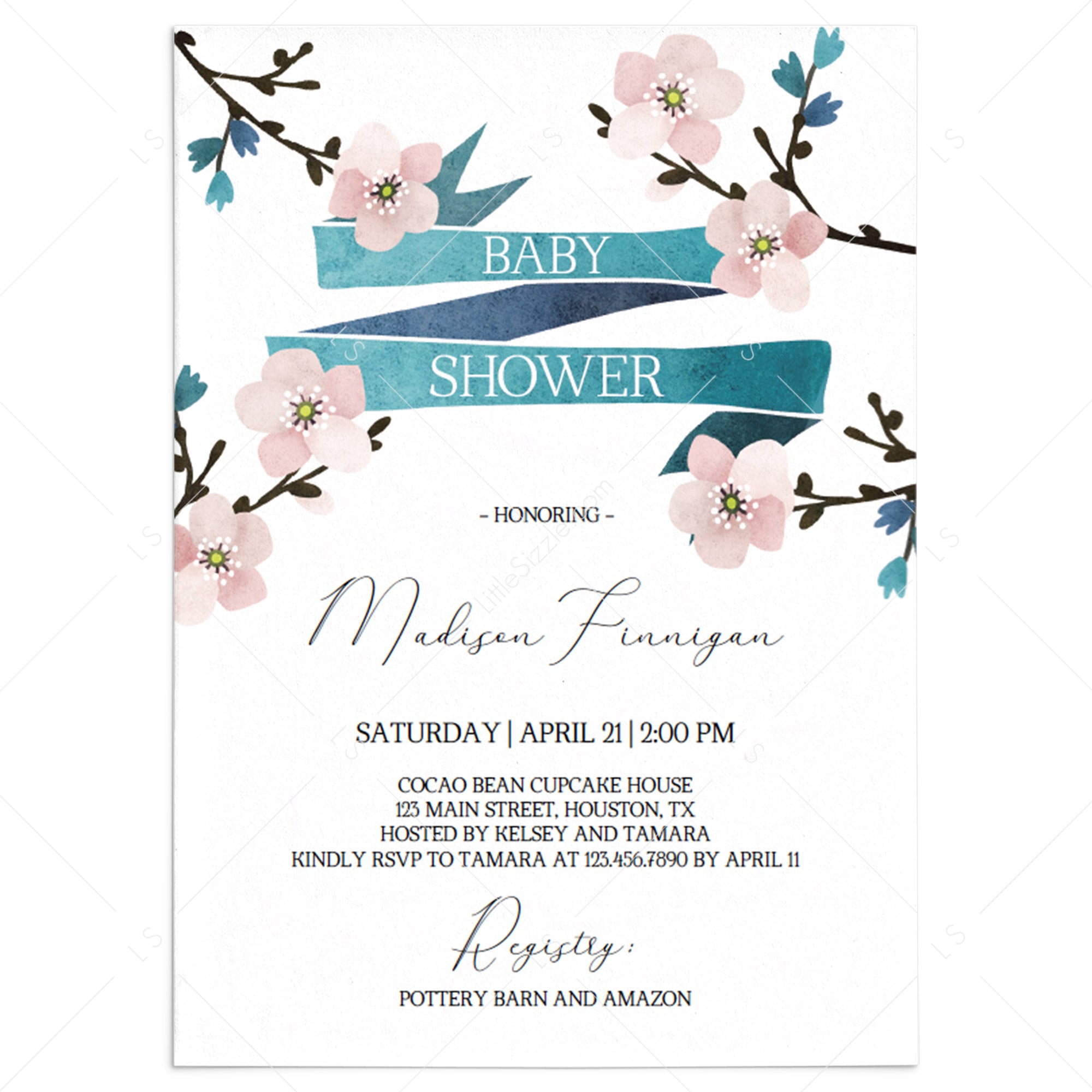 Floral baby shower invitation cherry blossom by LittleSizzle