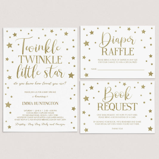 Gold Baby Sprinkle Invitation Set Editable Templates by LittleSizzle
