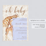Oh Baby Baby Shower Invitation Template Giraffe Themed