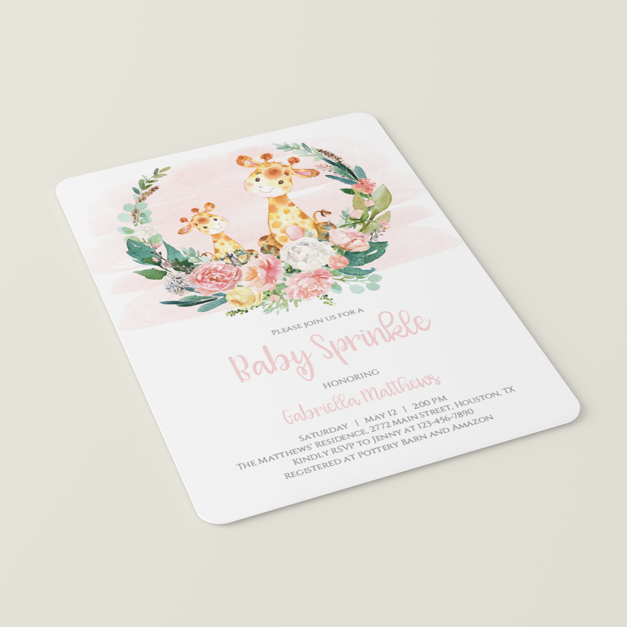 Watercolor floral giraffe baby sprinkle invitations by LittleSizzle