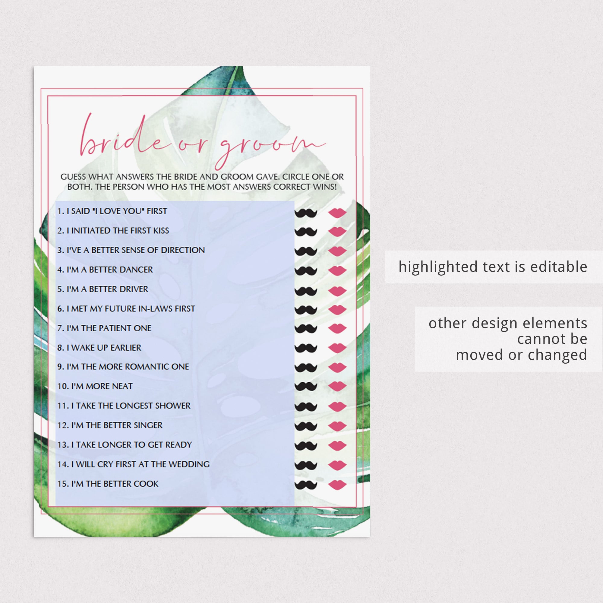 editable pdf template for bride or groom bridal shower game