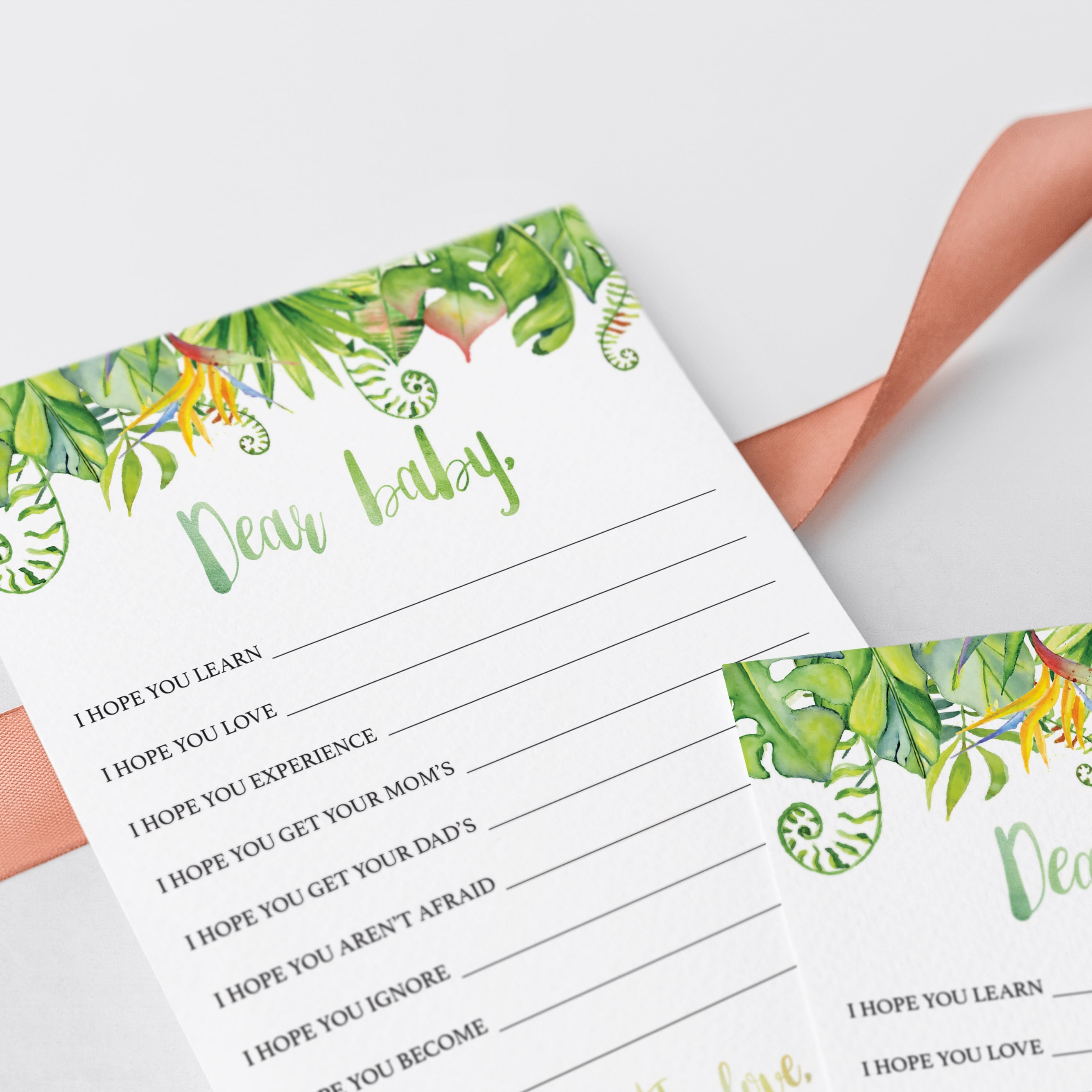 DIY baby wishes luau shower with watercolor green leaves by LittleSizzle