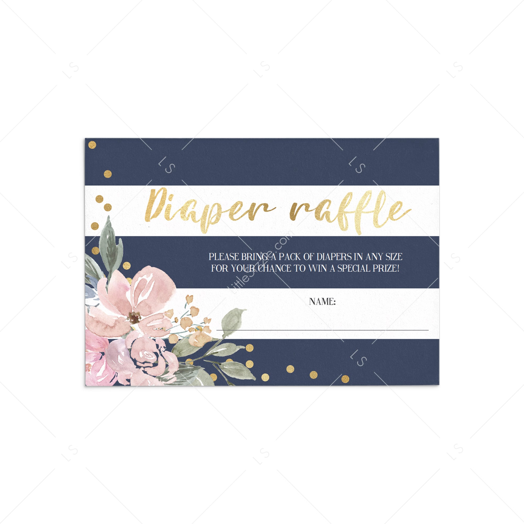 Pink, gold and navy baby shower invitation insert by LittleSizzle