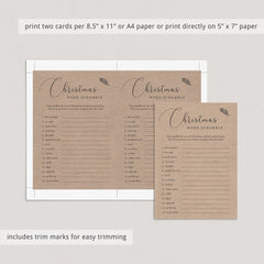 Word Scramble Christmas Game Rustic Kraft Printable