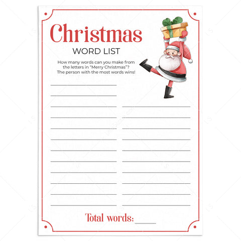 Kids Christmas Game Printable Word List | Instant Download – LittleSizzle