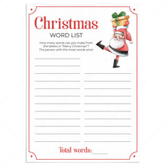 Kids Christmas Game Printable Word List by LittleSizzle