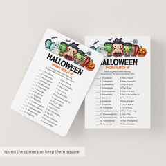 Halloween Phobia Match Up with Answer Key Printable