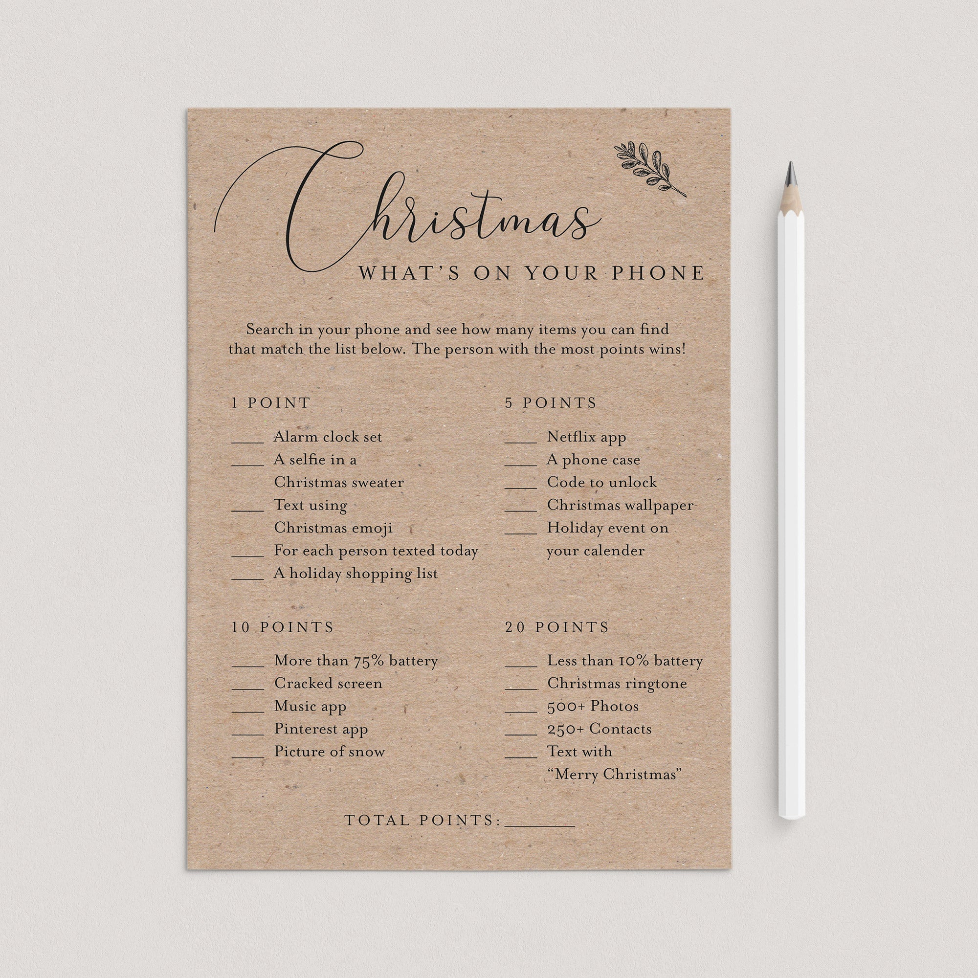 Rustic Christmas Game Whats On Your Phone Printable by LittleSizzle