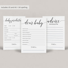 Printable Baby Shower Games Pack with Calligraphy Font