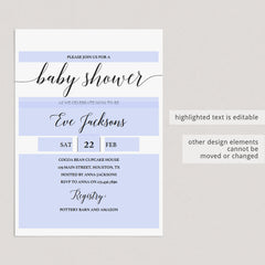 Calligraphy Baby Shower Invitation Template Black and White