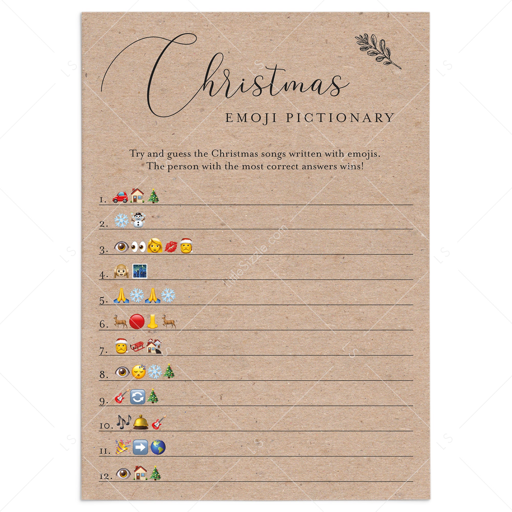 Kraft Christmas Game Emoji Pictionary Printable by LittleSizzle